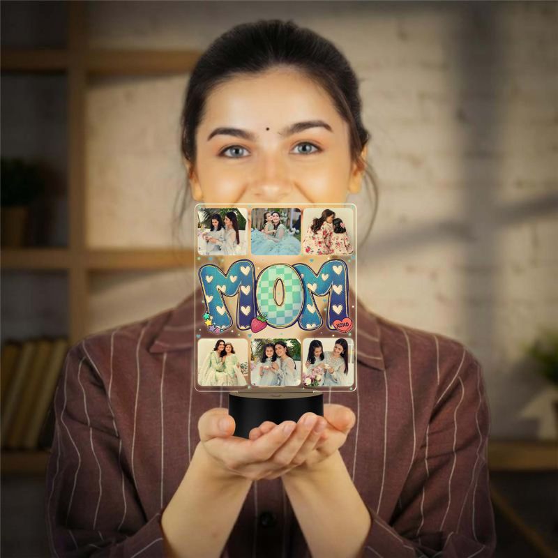 Personalized Mom Collage LED Photo Frame Lamp in warm white  light for mother